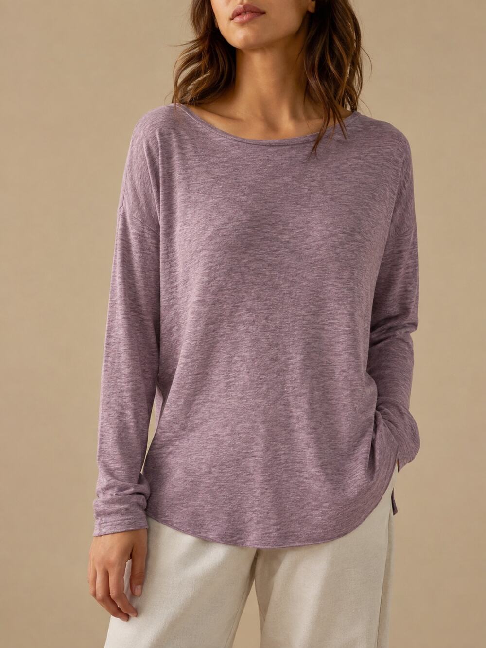 Eileen Fisher Organic Cotton Top Womens XL Purple Long Sleeve Slub Knit Casual